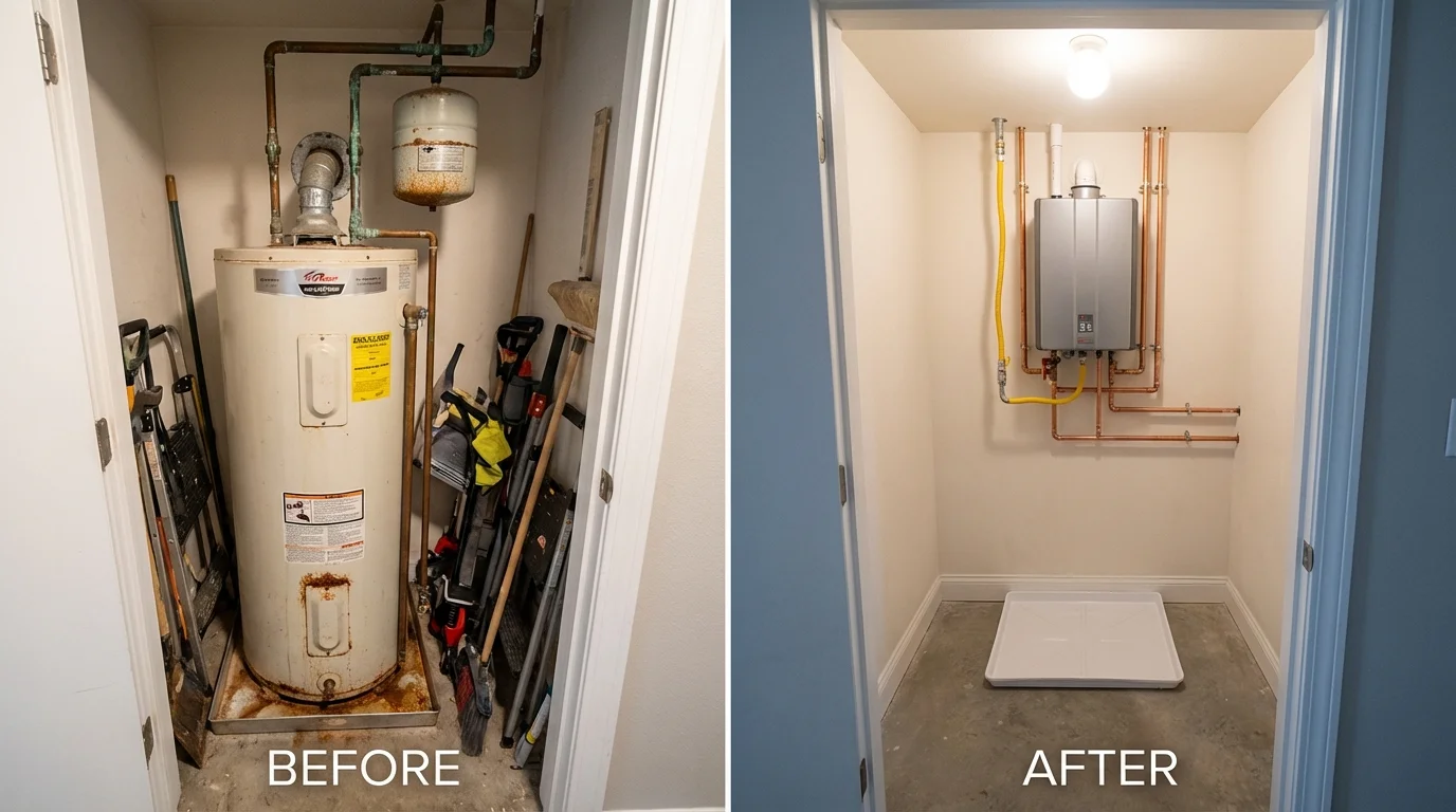 Tank water heater versus wall-mounted tankless unit comparison for Pomeroy, OH homeowners