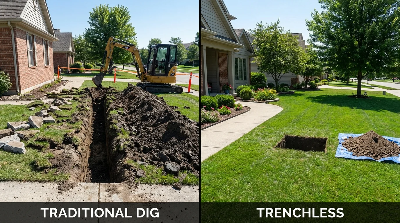Trenchless sewer repair with minimal yard damage versus traditional excavation in Pomeroy, OH